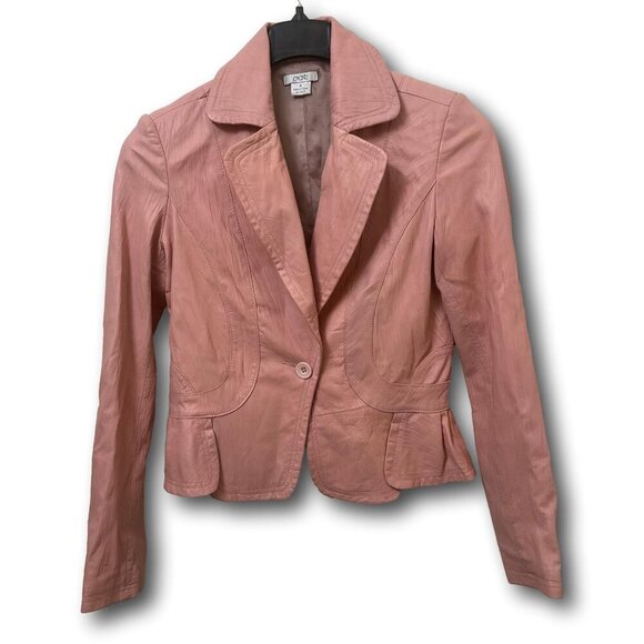 Vintage Cache Light Pink Small Cropped Leather Jacket Blazer - Picture 3 of 16